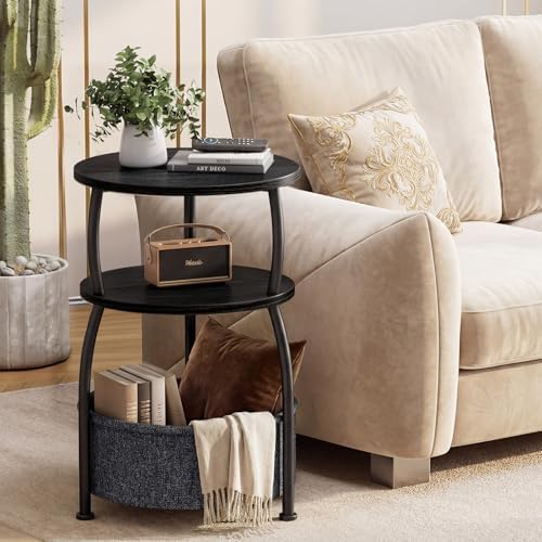 Round Side Table with Storage Basket, End Table Living Room - Image 6