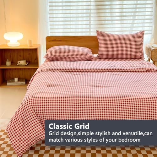 NSNLGSGC Red Gingham Queen Comforter Set, 3 Pieces - Image 3