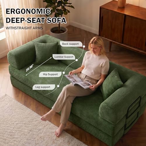 79" Convertible Futon Sofa Bed, Boneless Couch, Olive Green - Image 6