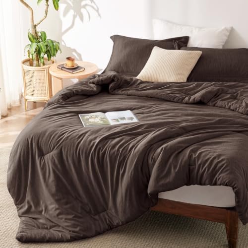 Bedsure Brown Oversized King Comforter Set, Cationic Dyed Bed Set 3 Pcs by BEDSURE