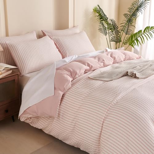 Pink Comforter King Size Set Striped 100% Soft Washed Microfiber Jacquard 3 - Image 5