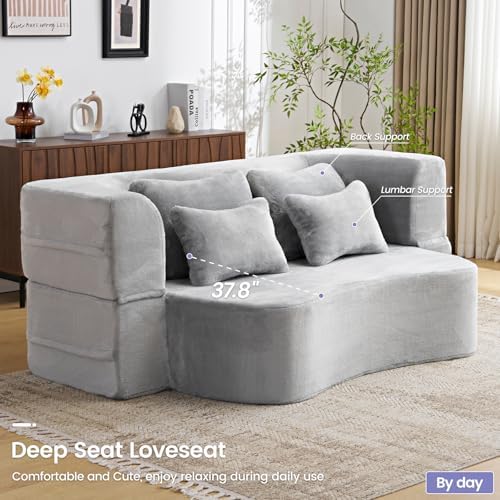 78” Convertible Sofa Bed, Full Size Sleeper Couch, Light Grey - Image 4