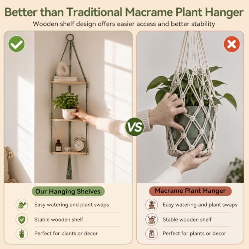 Artilady Corner Shelf Macrame Wall Hanging, Adjust Boho Storage Art, 3 Tier - Image 6