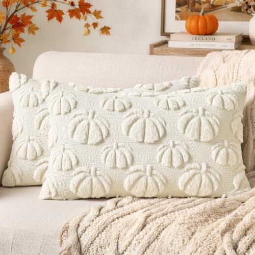 MIULEE Fall Decor Pillow Covers 12x20 Set of 2 Pumpkin Cream White by MIULEE