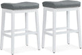 Athena Collection Counter Height Bar Stools Set of 2, 29.5 Inches Backless Saddle Bar Stools with Leather Upholstered and Nailhead Trim, Barstools for Counter, Kitchen Island, Dining Room, Grey