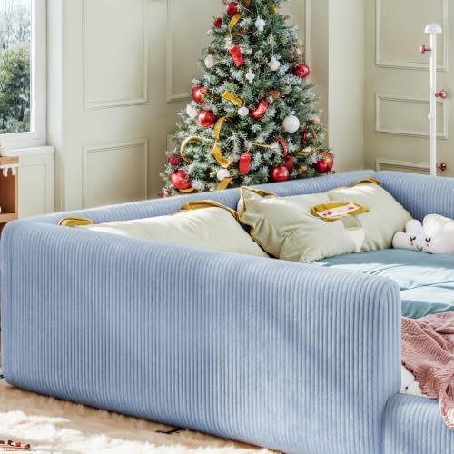 Queen Corduroy Upholstered Floor Bed - Image 5