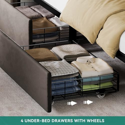 DWVO King Bed Frame with 4 Drawers and RGB LED Light, Charging Station - Image 7