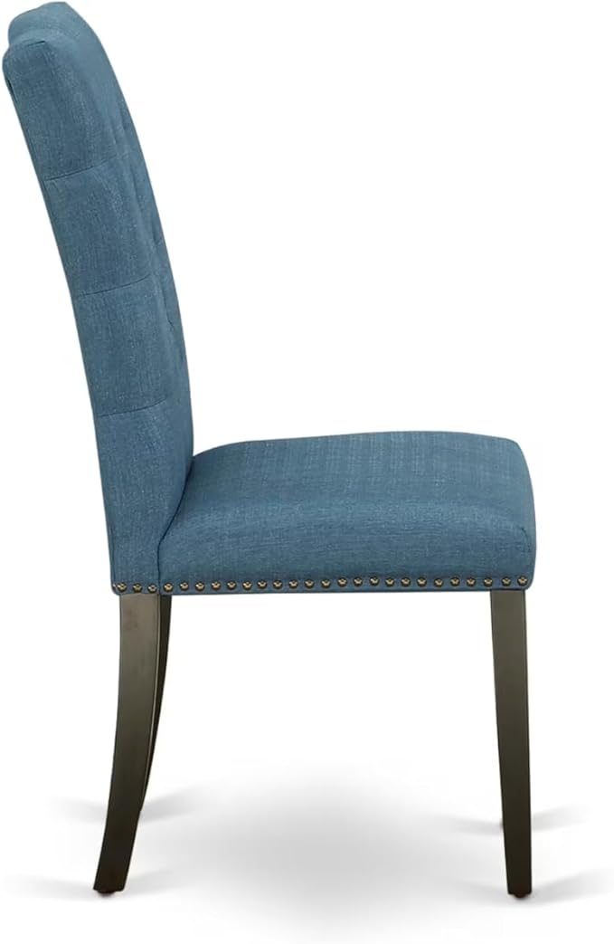 East West Furniture V697EL121-5 5 Piece Dinette Set Includes a Rectangle Dining Room Table with V-Legs and 4 Blue Linen Fabric Upholstered Parson Chairs, 40x72 Inch, Multi-Color