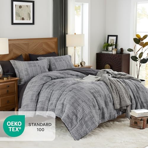 California King Size Comforter Set Charcoal Grey Bedding 7 Pieces - Image 2
