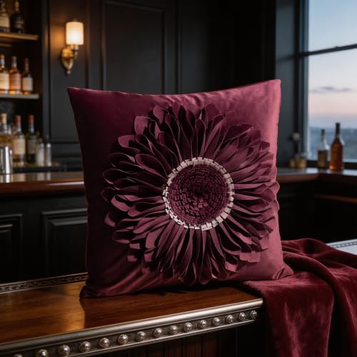 OiseauVoler 3D Sunflowers Throw Pillow Cover 18 x 18 Inch Wine Red - Image 3