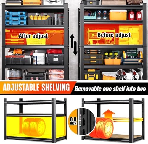 2-Pack Storage Shelves, Adjustable Shelving Unit, 5T Wood Garage Shelving - Image 6