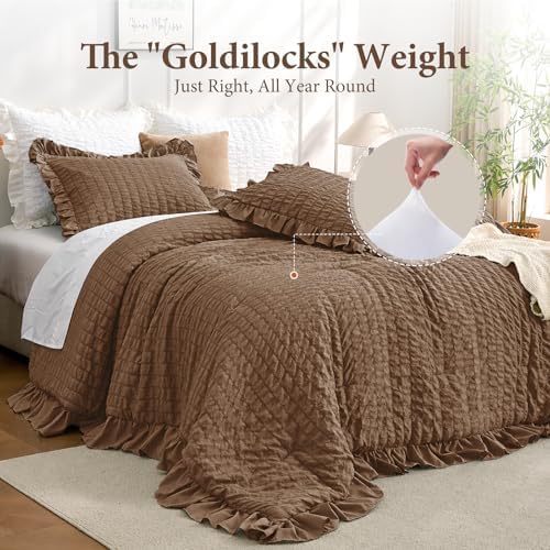JOLLYVOGUE Oak Brown Twin/Twin XL Comforter Set, 2 Pieces Seersucker - Image 3