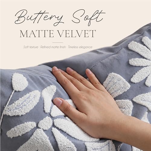 BlissBlush Decorative Throw Pillow Cover 20x20, Coastal Dusty Blue Velvet - Image 4