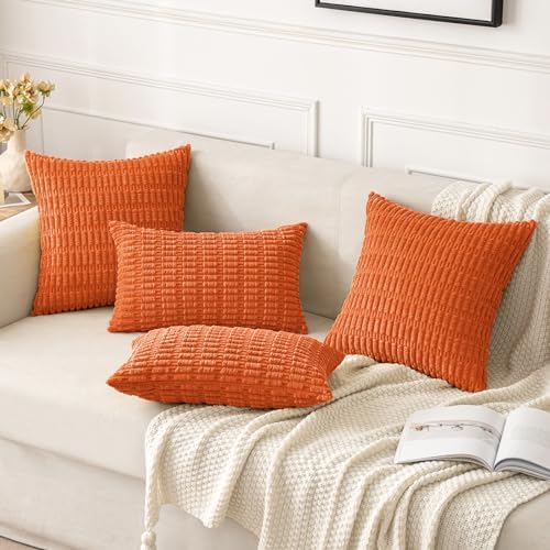MIULEE Euro Sham Fall Corduroy Decorative Throw Pillow Covers 22x22 Orange - Image 4