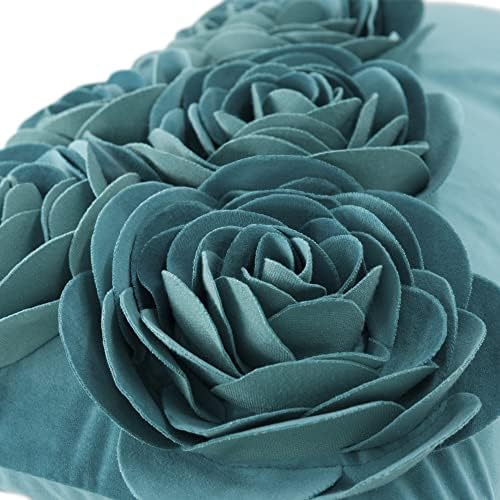 JWH 3D Flower Throw Pillow Cover, Turquoise Blue, 12x20 Inch - Image 5