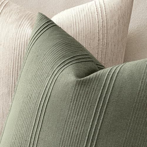 MIULEE Lumbar Striped Throw Pillow Covers 12x20 Olive 2 Pack - Image 3