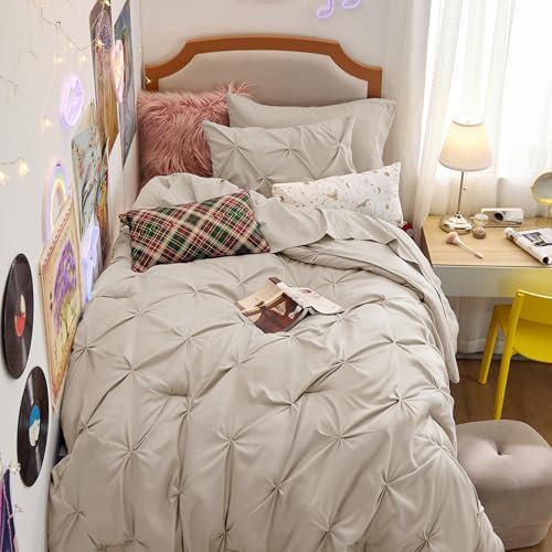 Bedsure Twin XL Comforter Set & Sheet Set, 5-Piece Beige Bed in a Bag - Image 3