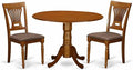 East West Furniture DLPL3-SBR-C 3 Piece Dining Room Table Set Contains a Round Kitchen Table with Dropleaf and 2 Linen Fabric Upholstered Dining Chairs, 42x42 Inch, Saddle Brown