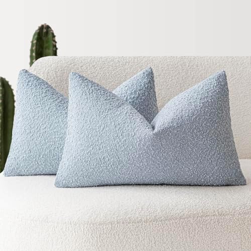 Foindtower Cozy Textured Boucle Lumbar Throw Pillow Covers 12x20 Light Blue by Foindtower