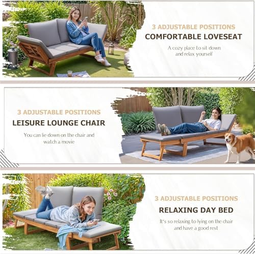 Devoko Outdoor Couch Acacia Wood Outdoor Sofa Balcony Furniture - Image 3