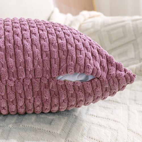 Set of 4 Pink Beige White Decorative Throw Pillow Covers 12x20 Inch Corduroy - Image 3