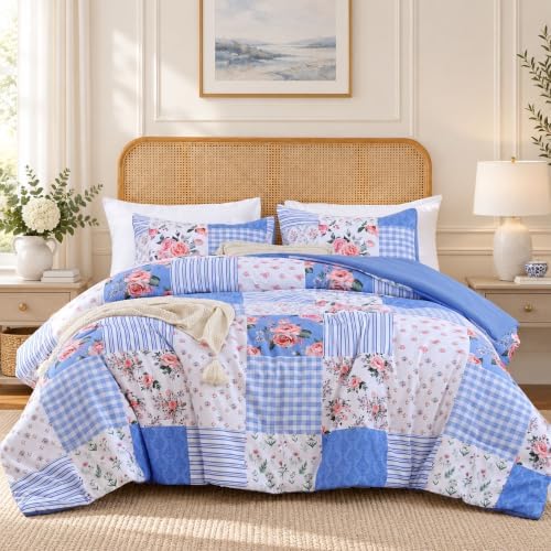 YIKUSH Blue Floral Full Comforter Set, Soft Lightweight All Season Bedding Set by YIKUSH