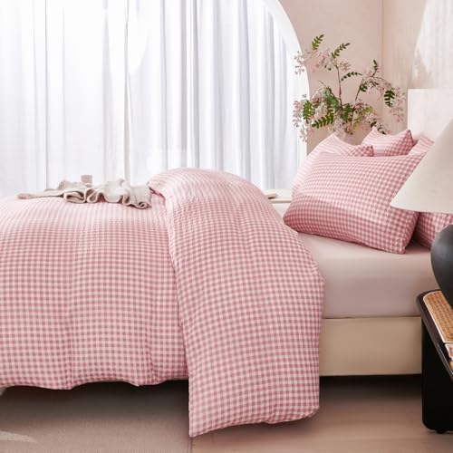 Pink Comforter King Size Set Grid 100% Soft Washed Microfiber Jacquard 3 Pieces - Image 6