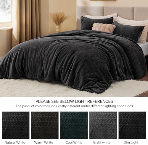 ChiXpace Fleece Twin Size Comforter Set Black, Fluffy Bed Set 2 Pieces - Image 4