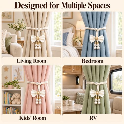 Bow Curtain Tiebacks 4 Pack, Adjustable No-Drill Rope Holdbacks - Image 6