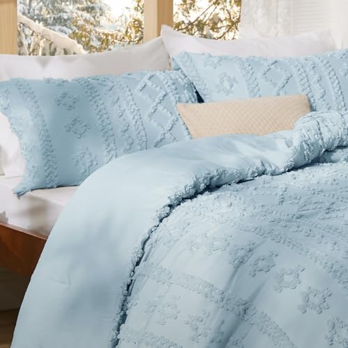 Bedsure Tufted Boho Comforter Set Twin, Bedroom Decor Bedding Set Light Blue - Image 4