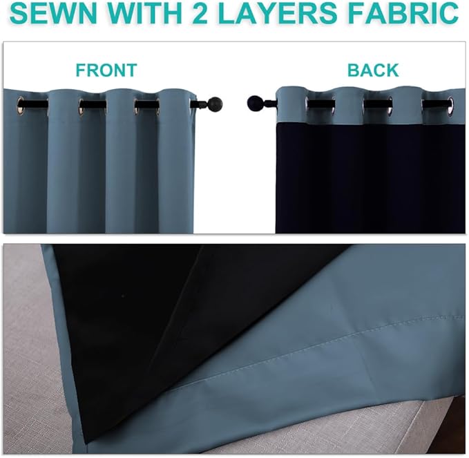 NICETOWN Blackout Curtains 84 inches Long, 2 Pieces, Smoky Blue, Full Light - Image 5