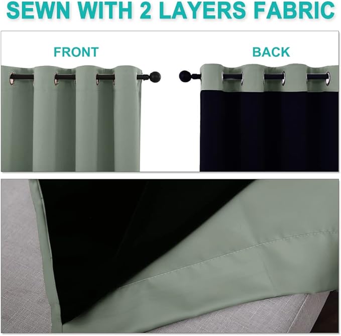 NICETOWN Greyish Green 100% Blackout Lined Curtains, 2 Thick Layers Completely - Image 5