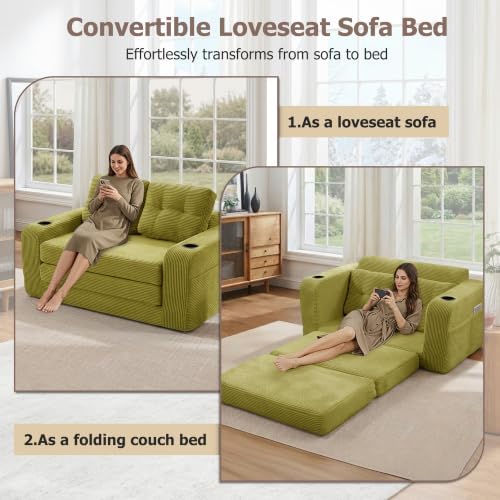 54" Boneless Convertible Sofa Bed, Corduroy Fold Out Sofa - Image 5