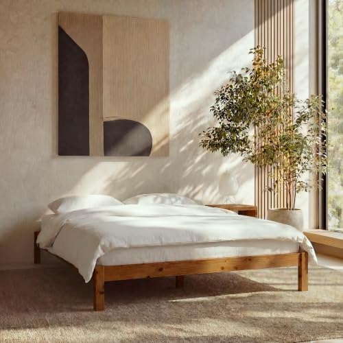 Twin Bed Frame Classic Solid Pine Wood Platform, Noise Free, Under Bed Storage by LIFEMENT