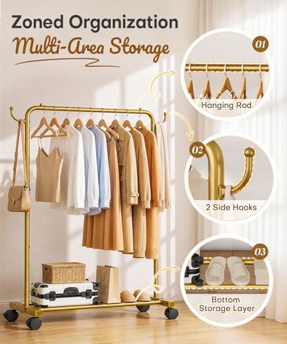 Homde Portable Clothes Rack for Bedroom: 4 Lockable Wheel Move Room-to-Room - Image 6