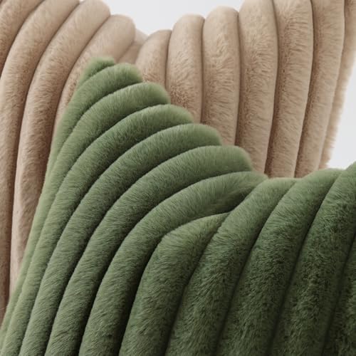 decorUhome Fall Faux Fur Throw Pillow Covers 18x18 Set of 2 Olive Green - Image 3