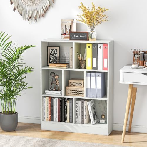 GIANTEX 7 Cube Bookcase, 4-Tier Freestanding Bookshelf w/ 7 Open Compartments - Image 6