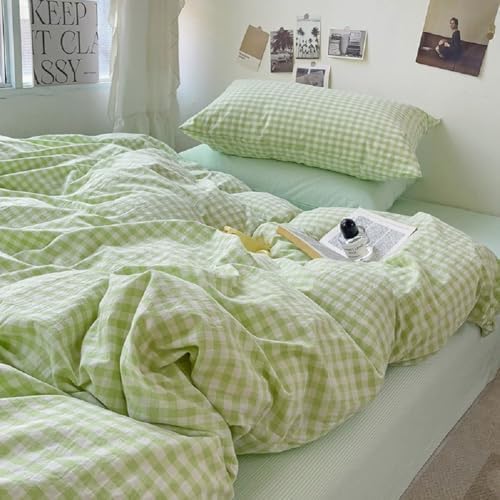 LifeTB Green Gingham Comforter Set King 3 Pieces Green Plaid Grid Bedding - Image 4
