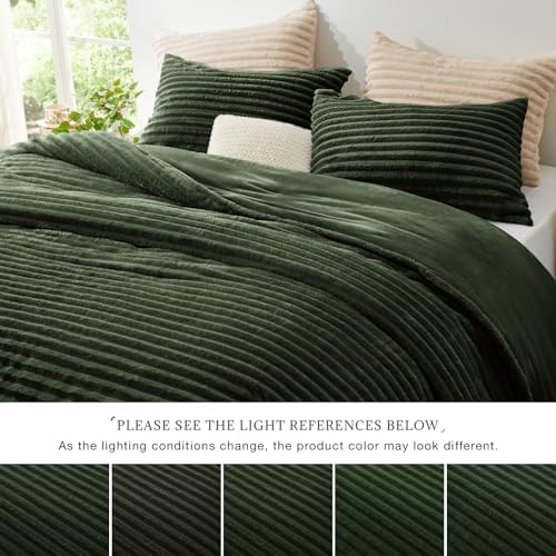 EXQ Home Fluffy Comforter Set King Size, 3 Pieces Bed Set, Olive Green - Image 5