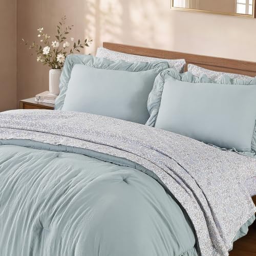 BLOOMHAVEN King Size Comforter Set-7 Pieces Ruffle Bedding Floral Sheet - Image 6
