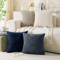 Set of 4 Navy White Taupe Decorative Throw Pillow Covers 16x16 Inch Corduroy by Cozoomy