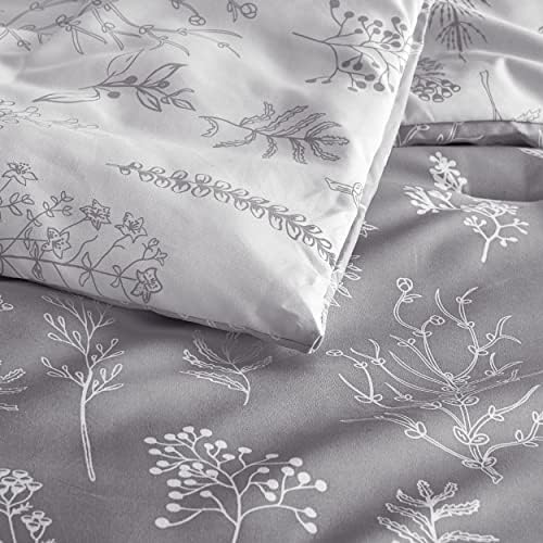 Bedsure Floral Comforter Set Cute Bedding Set Queen Reversible Grey - Image 5