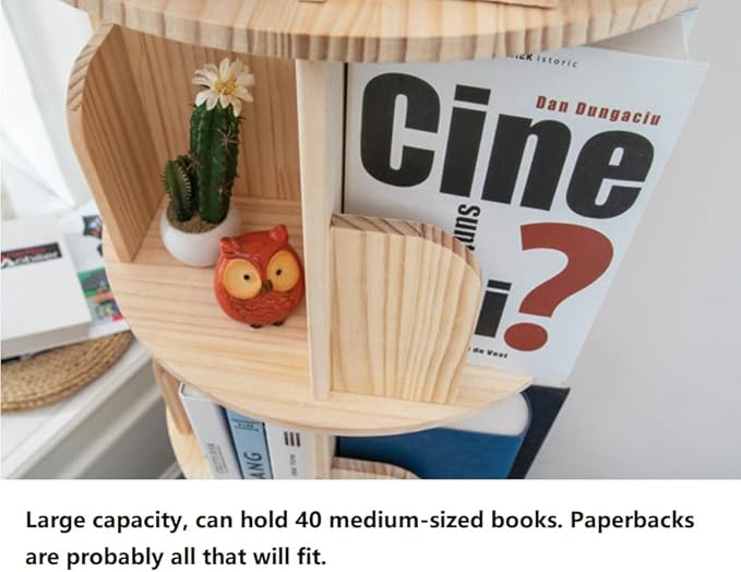 Heehee Wooden Rotating Bookshelf 360 Display Floor Standing Bookcase Storage Rack for Kids&Adults Multi-Functional Bookshelf Organizer (2-Tier)