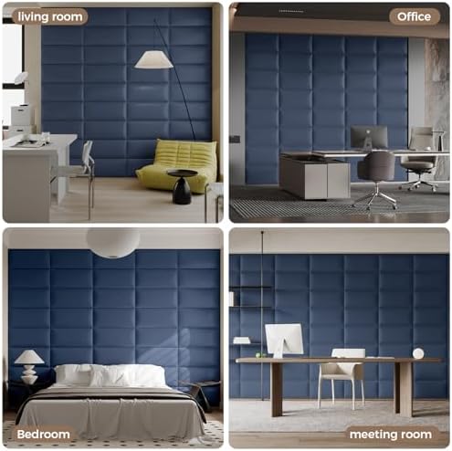 Blue Upholstered Wall Panels, 24x12 Inches, Faux Leather Soundproof Padding - Image 4