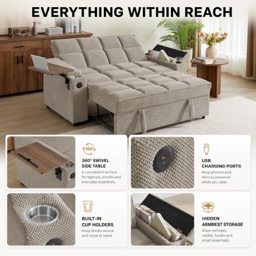 65" Sleeper Sofa Bed, 3-in-1 Convertible Pull-Out Loveseat - Image 5