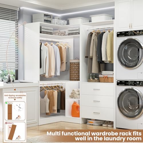 Aheaplus Closet System with 3 Drawers, L-Shaped Closet - Image 2