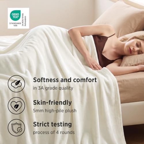 Bedsure Fleece Blankets King Size Cream - Image 3