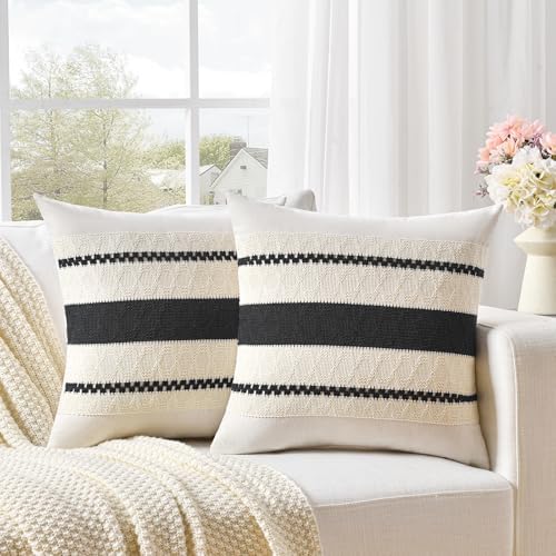 Fancy Homi Set of 1 Boho Black Decorative Throw Pillow Cover 20x20 Inch - Image 2