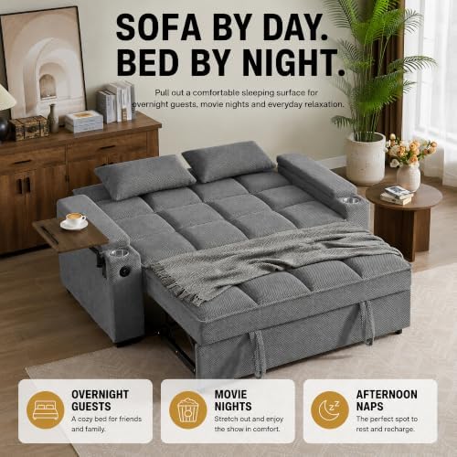 65" Sleeper Sofa Bed, 3-in-1 Convertible Pull-Out Loveseat - Image 5