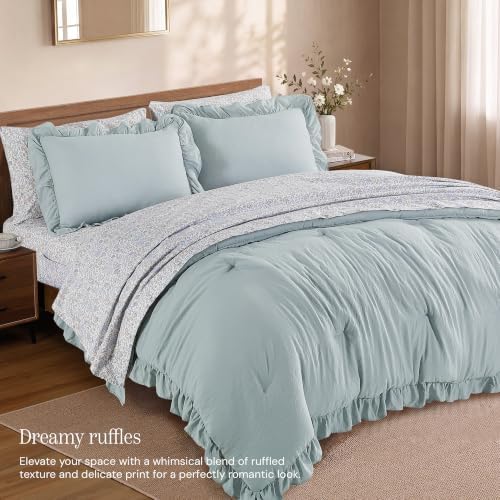 BLOOMHAVEN King Size Comforter Set-7 Pieces Ruffle Bedding Floral Sheet - Image 2